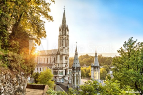 Picture of Rosary Basilica on sunset in Lourdes